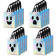 Halloween gift bags, holographic bags, non-woven bags, laser bags, spooky gift bags, Halloween party favors, Halloween treat bags, reusable gift bags, Australian Halloween, Halloween decorations - Silver - Size 16PCS