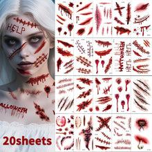 Halloween Tattoos 3D Temporary Tattoos Fake Wound Stickers Blood Wounds - Red - Size scarC-20pcs