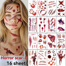 Halloween Tattoos 3D Temporary Tattoos Fake Wound Stickers Blood Wounds - Red - Size scarG-10pcs