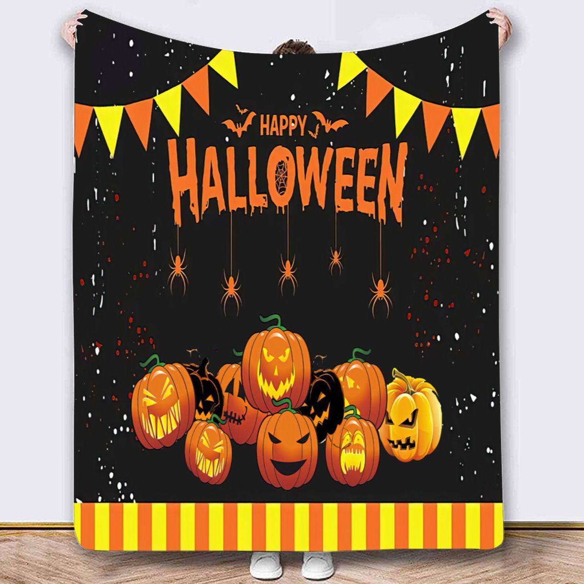 Halloween Throw Blanket Cozy Microfiber Blanket Soft Flannel Throw Festive Home Pumpkin Holiday - Orange-Black - Size 100cm*150cm