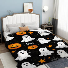 Halloween Throw Blanket Cozy Microfiber Blanket Soft Flannel Throw Festive Home Pumpkin - White-Yellow - Size 130cm*150cm