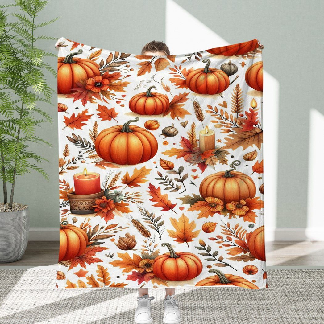 Halloween Throw Blanket Cozy Microfiber Blanket Soft Flannel Throw Festive Home Pumpkin - White-Yellow - Size 180cm*200cm