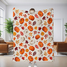 Halloween Throw Blanket Cozy Microfiber Blanket Soft Flannel Throw Festive Home Pumpkin Leaves - White - Size 100cm*130cm