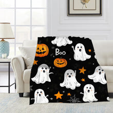 Halloween Throw Blanket Cozy Microfiber Blanket Soft Flannel Throw Festive Home Pumpkin Leaves - White - Size 100cm*150cm
