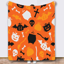Halloween Throw Blanket Cozy Microfiber Blanket Soft Flannel Throw Festive Home Pumpkin Bat - Orange - Size 100cm*130cm