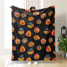 Halloween Throw Blanket Cozy Microfiber Blanket Soft Flannel Throw Festive Home Pumpkin - Black - Size 70cm*100cm