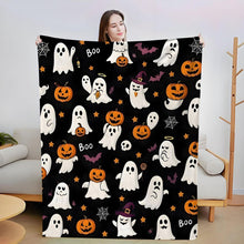 Halloween Throw Blanket Cozy Microfiber Blanket Soft Flannel Throw Festive Home Pumpkin Ghost - Black - Size 100cm*130cm