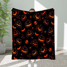 Halloween Throw Blanket Cozy Microfiber Blanket Soft Flannel Throw Festive Home Pumpkin Spider and bat - Black - Size 100cm*130cm