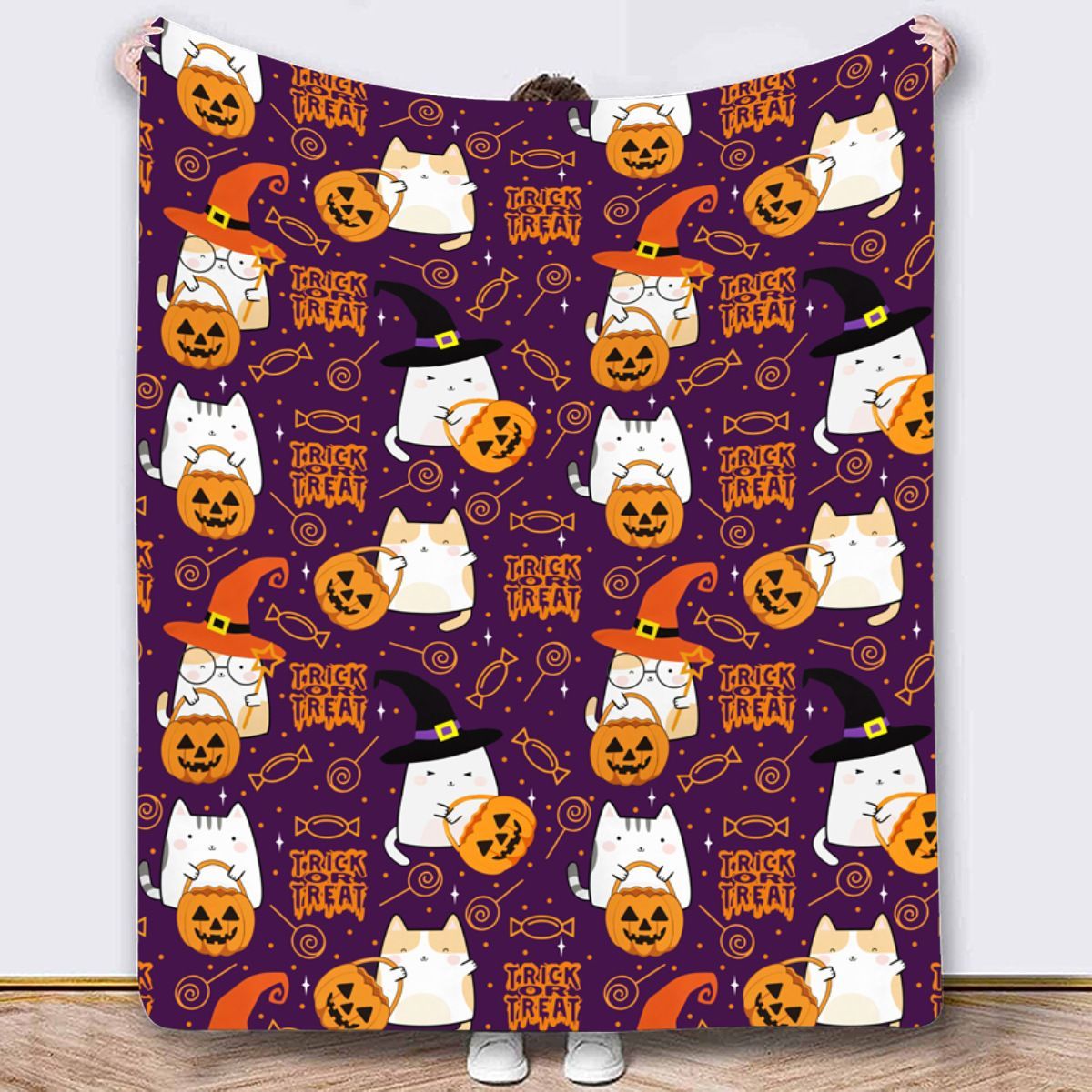 Halloween Throw Blanket Cozy Microfiber Blanket Soft Flannel Throw Festive Home Pumpkin Ghost - Purple - Size 70cm*100cm