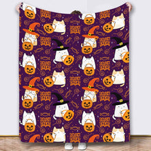 Halloween Throw Blanket Cozy Microfiber Blanket Soft Flannel Throw Festive Home Pumpkin Ghost - Purple - Size 70cm*100cm