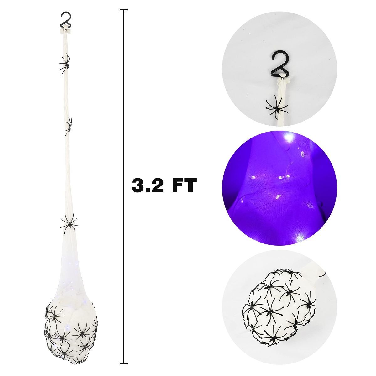 3.2FT Halloween Decoration Hanging Light Up Spider Egg Sacs 3 Packs, Gift for Halloween Party Favors Games, Sacks Props for Halloween, Birthday Indoor Outdoor Decor (Purple)