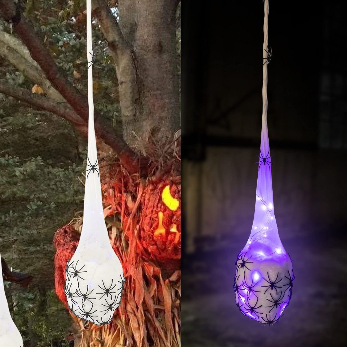 3.2FT Halloween Decoration Hanging Light Up Spider Egg Sacs 3 Packs, Gift for Halloween Party Favors Games, Sacks Props for Halloween, Birthday Indoor Outdoor Decor (Purple)