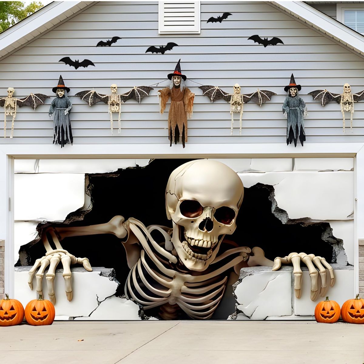 Halloween Garage Door Cover Halloween Decorations Outdoor Hanging Banner Garage - White - Size 8x16ft