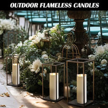 Battery Operated Candles with Timer in Waterproof Flameless Led Pillar Candles, Small, Slim Electric Fake Lights for Wedding Halloween Christmas Table Centerpieces - Yellow - Size 3Pack