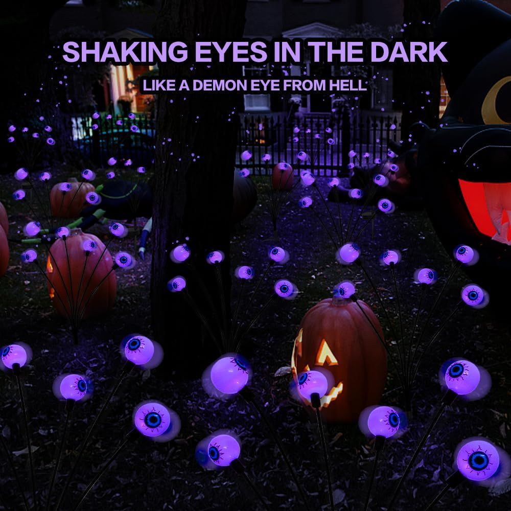 2PACK Scary Eyeballs Solar Garden Light Halloween Decorations Outdoor,Swaying Firefly Spooky Eyes Lights-Waterproof Ornaments Solar Halloween Lights for Lawn, Patio, Party Decor - Purple - Size 12 led