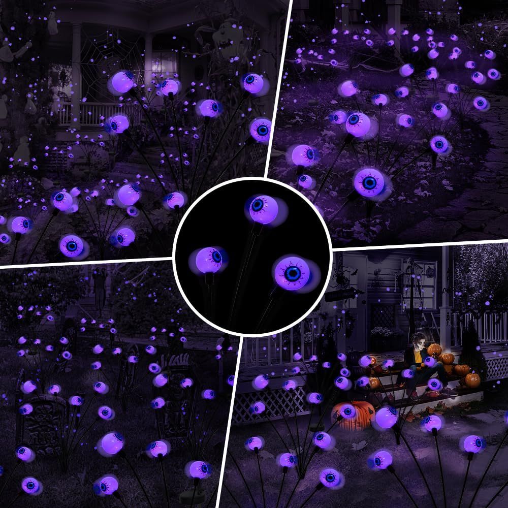 2PACK Scary Eyeballs Solar Garden Light Halloween Decorations Outdoor,Swaying Firefly Spooky Eyes Lights-Waterproof Ornaments Solar Halloween Lights for Lawn, Patio, Party Decor - Purple - Size 12 led