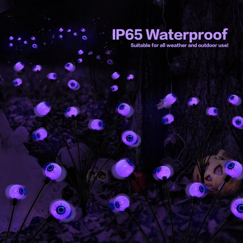 2PACK Scary Eyeballs Solar Garden Light Halloween Decorations Outdoor,Swaying Firefly Spooky Eyes Lights-Waterproof Ornaments Solar Halloween Lights for Lawn, Patio, Party Decor - Purple - Size 6 led