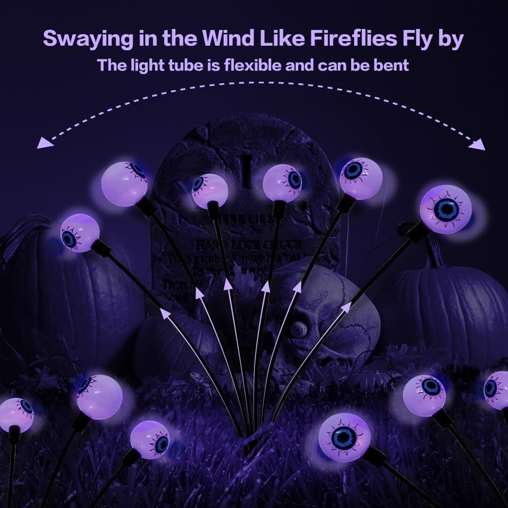 2PACK Scary Eyeballs Solar Garden Light Halloween Decorations Outdoor,Swaying Firefly Spooky Eyes Lights-Waterproof Ornaments Solar Halloween Lights for Lawn, Patio, Party Decor - Purple - Size 8 led