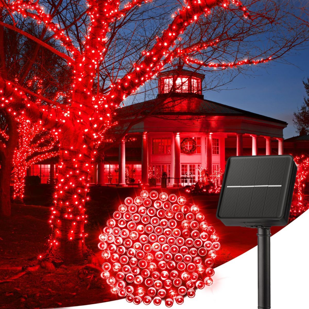 Solar String Lights Outdoor Waterproof, LED Outdoor Light | Solar Fairy Lights with 8 Lighting Modes, IP65 Waterproof Solar Christmas Halloween Lights for Outdoor Outside Tree Patio - Red - Size 40ft 100-LED String Light