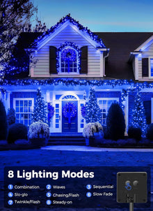 Solar String Lights Outdoor Waterproof, LED Outdoor Light | Solar Fairy Lights with 8 Lighting Modes, IP65 Waterproof Solar Christmas Halloween Lights for Outdoor Outside Tree Patio - Blue - Size 22ft 30-LED String Light