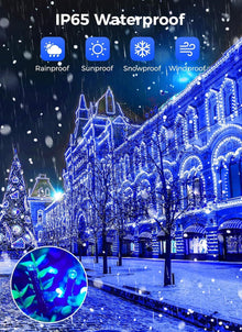 Solar String Lights Outdoor Waterproof, LED Outdoor Light | Solar Fairy Lights with 8 Lighting Modes, IP65 Waterproof Solar Christmas Halloween Lights for Outdoor Outside Tree Patio - Blue - Size 22ft 30-LED String Light