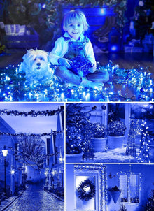 Solar String Lights Outdoor Waterproof, LED Outdoor Light | Solar Fairy Lights with 8 Lighting Modes, IP65 Waterproof Solar Christmas Halloween Lights for Outdoor Outside Tree Patio - Blue - Size 22ft 30-LED String Light