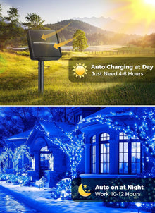 Solar String Lights Outdoor Waterproof, LED Outdoor Light | Solar Fairy Lights with 8 Lighting Modes, IP65 Waterproof Solar Christmas Halloween Lights for Outdoor Outside Tree Patio - Blue - Size 22ft 30-LED String Light