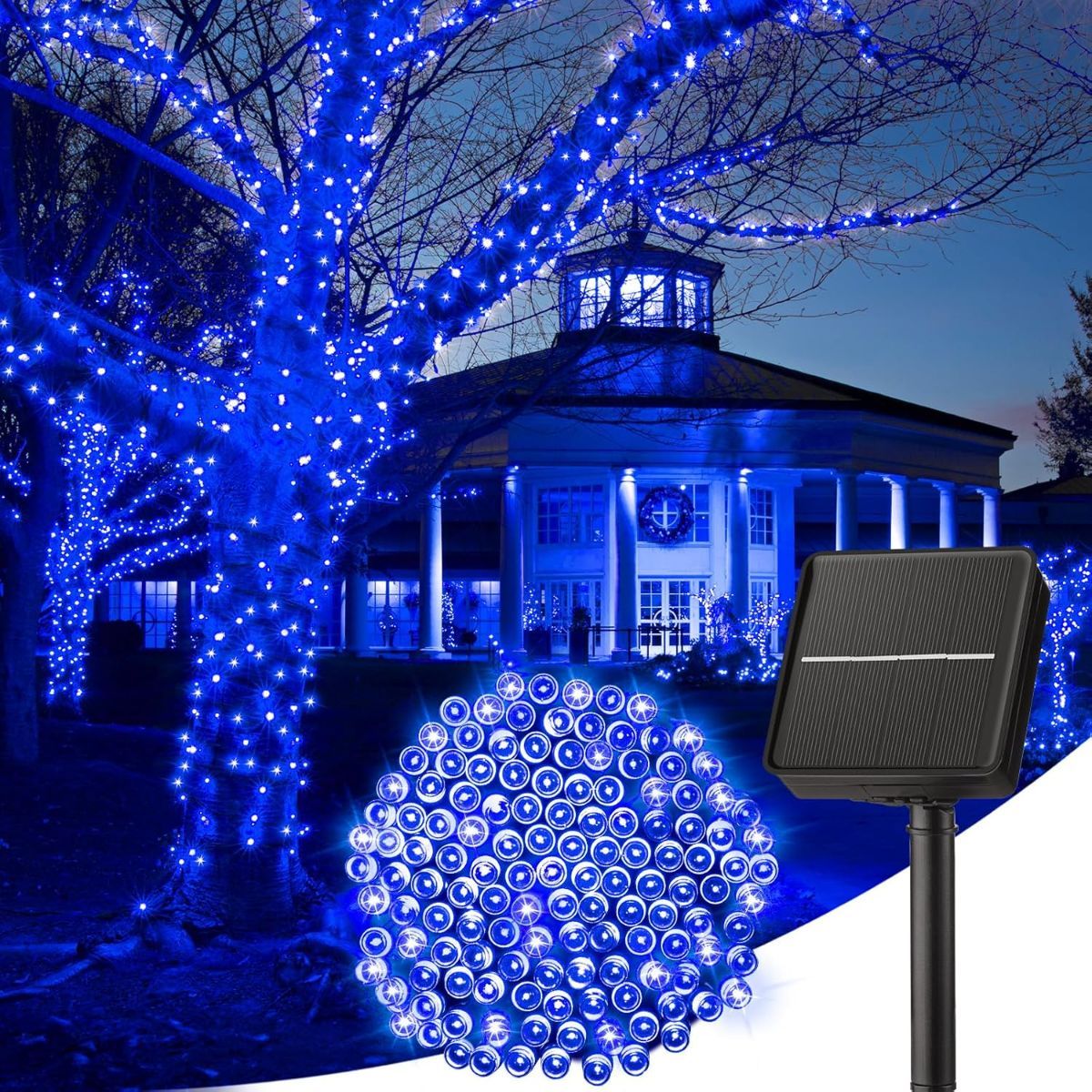 Solar String Lights Outdoor Waterproof, LED Outdoor Light | Solar Fairy Lights with 8 Lighting Modes, IP65 Waterproof Solar Christmas Halloween Lights for Outdoor Outside Tree Patio - Blue - Size 40ft 100-LED String Light