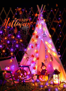 Solar String Lights Outdoor Waterproof, LED Outdoor Light | Solar Fairy Lights with 8 Lighting Modes, IP65 Waterproof Solar Christmas Halloween Lights for Outdoor Outside Tree Patio - Orange Purple - Size 22ft 30-LED String Light