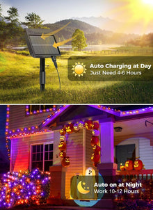 Solar String Lights Outdoor Waterproof, LED Outdoor Light | Solar Fairy Lights with 8 Lighting Modes, IP65 Waterproof Solar Christmas Halloween Lights for Outdoor Outside Tree Patio - Orange Purple - Size 72ft 200-LED String Light