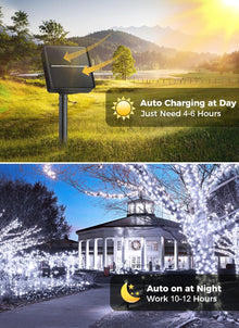 Solar String Lights Outdoor Waterproof, LED Outdoor Light | Solar Fairy Lights with 8 Lighting Modes, IP65 Waterproof Solar Christmas Halloween Lights for Outdoor Outside Tree Patio - White - Size 40ft 100-LED String Light