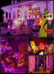 Solar String Lights Outdoor, 2 Pack LED Solar Outdoor Lights | Solar Fairy Lights with 8 Lighting Modes, Waterproof Solar Christmas Halloween  Lights for Outside Tree Garden Balcony Gazebo Party - Orange Purple - Size 72ft 200-LED String Light