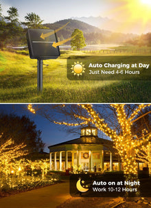 Solar String Lights Outdoor Waterproof, LED Outdoor Light | Solar Fairy Lights with 8 Lighting Modes, IP65 Waterproof Solar Christmas Halloween Lights for Outdoor Outside Tree Patio - Warm White - Size 22ft 30-LED String Light