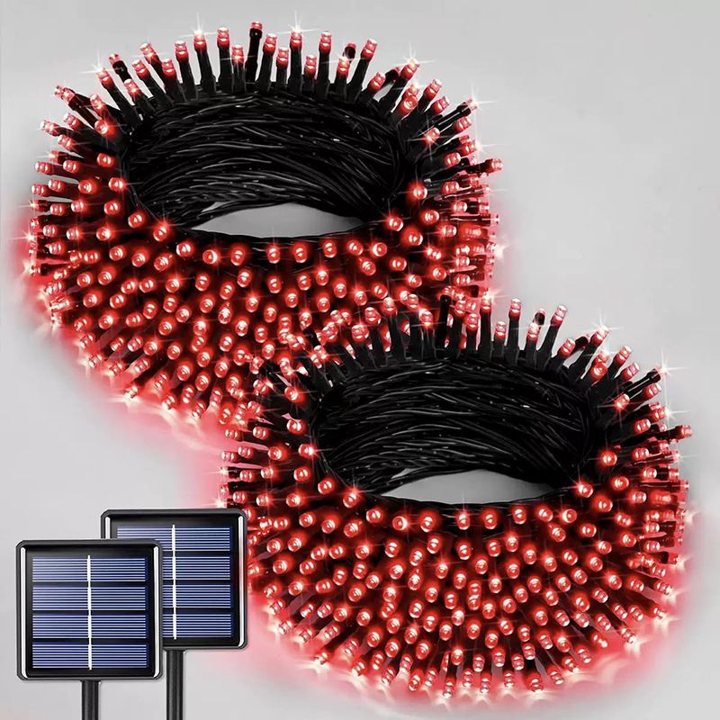 Solar String Lights Outdoor, 2 Pack LED Solar Outdoor Lights | Solar Fairy Lights with 8 Lighting Modes, Waterproof Solar Christmas Halloween  Lights for Outside Tree Garden Balcony Gazebo Party - Red - Size 40ft 100-LED String Light