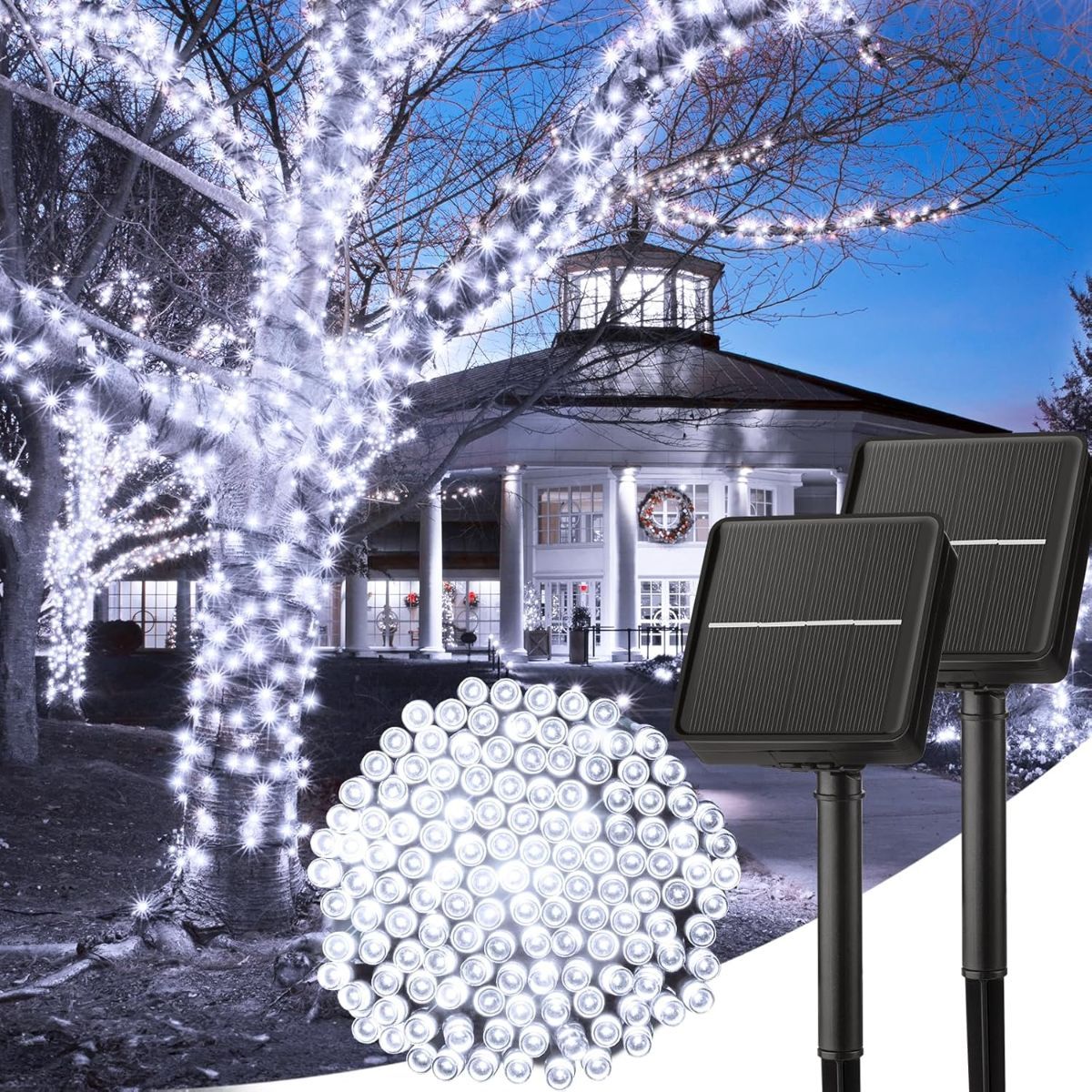 Solar String Lights Outdoor, 2 Pack LED Solar Outdoor Lights | Solar Fairy Lights with 8 Lighting Modes, Waterproof Solar Christmas Halloween  Lights for Outside Tree Garden Balcony Gazebo Party - White - Size 40ft 100-LED String Light