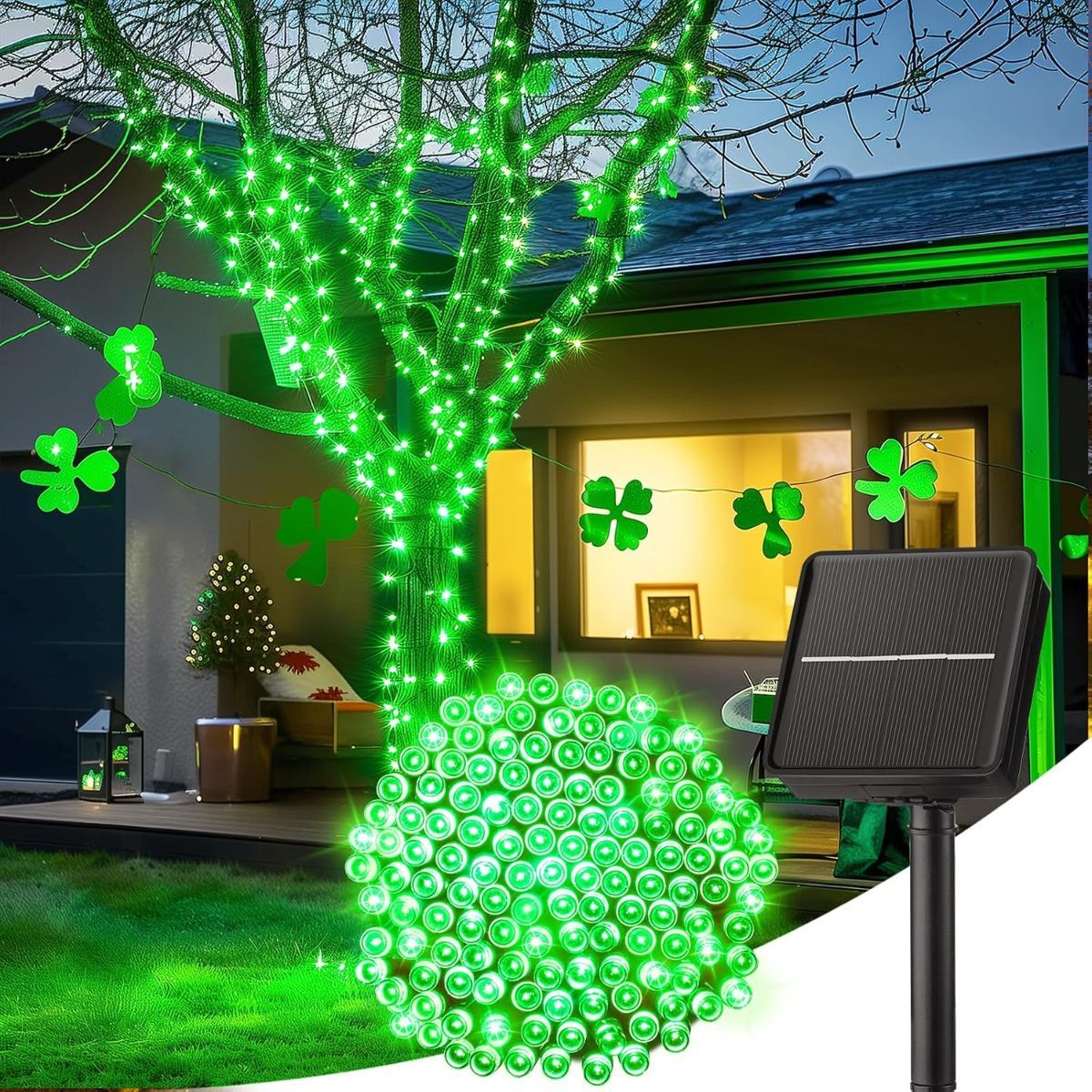 Solar String Lights Outdoor Waterproof, LED Outdoor Light | Solar Fairy Lights with 8 Lighting Modes, IP65 Waterproof Solar Christmas Halloween Lights for Outdoor Outside Tree Patio - Green - Size 40ft 100-LED String Light