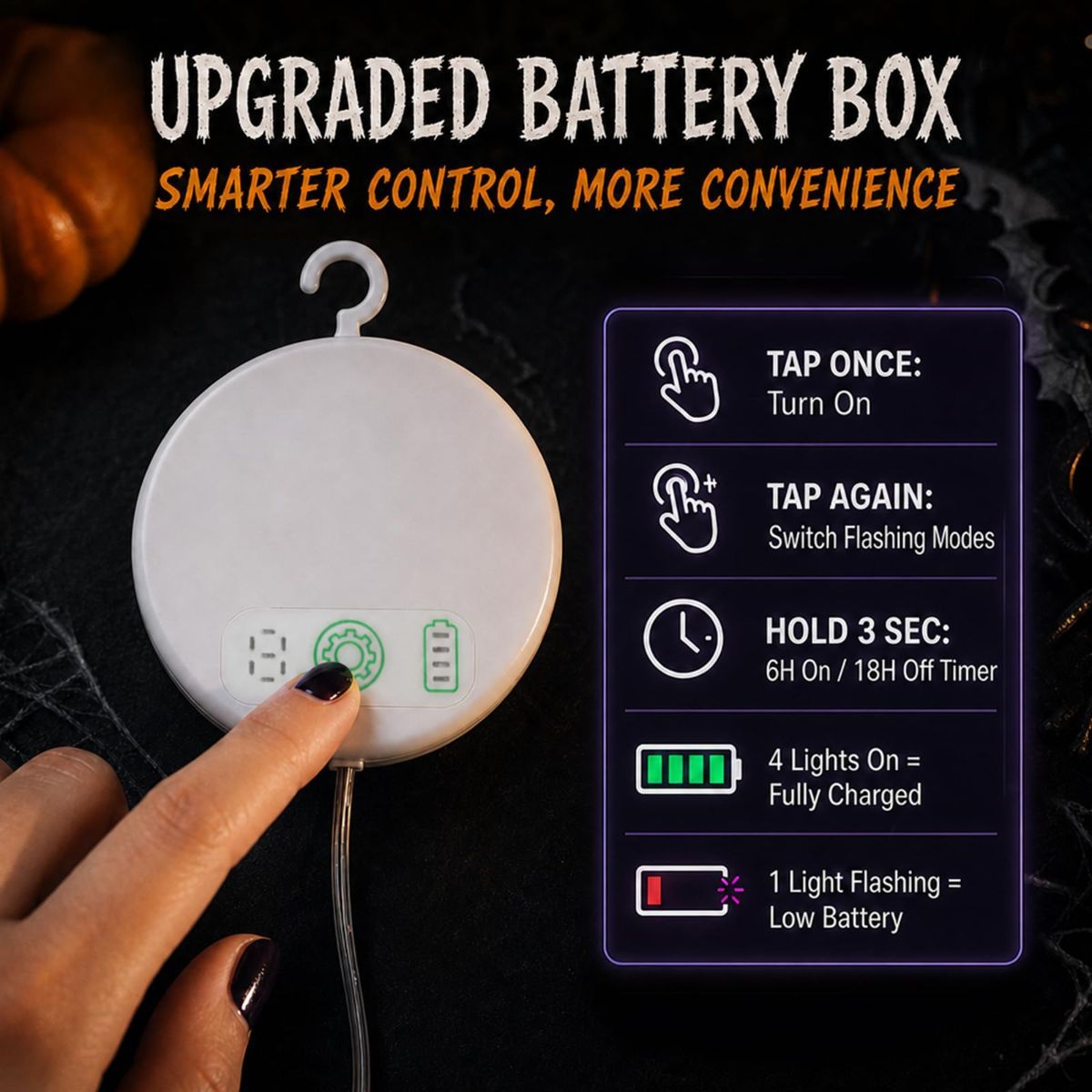 1 Pack Halloween Pumpkin Window Lights, Battery-Powered | Halloween Decorations with Suction Cups, 8 Color-Changing Modes, and Timer Function - Orange