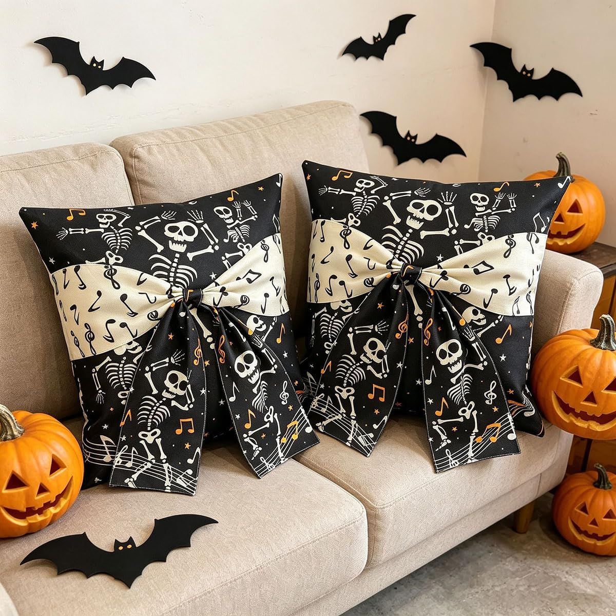 Halloween Pillow Covers Set of 2，18X18 Inch Autumn Bow Decorative Holloween Cushion Cases for Sofa Couch Home Decor - Black - Size 18*18in
