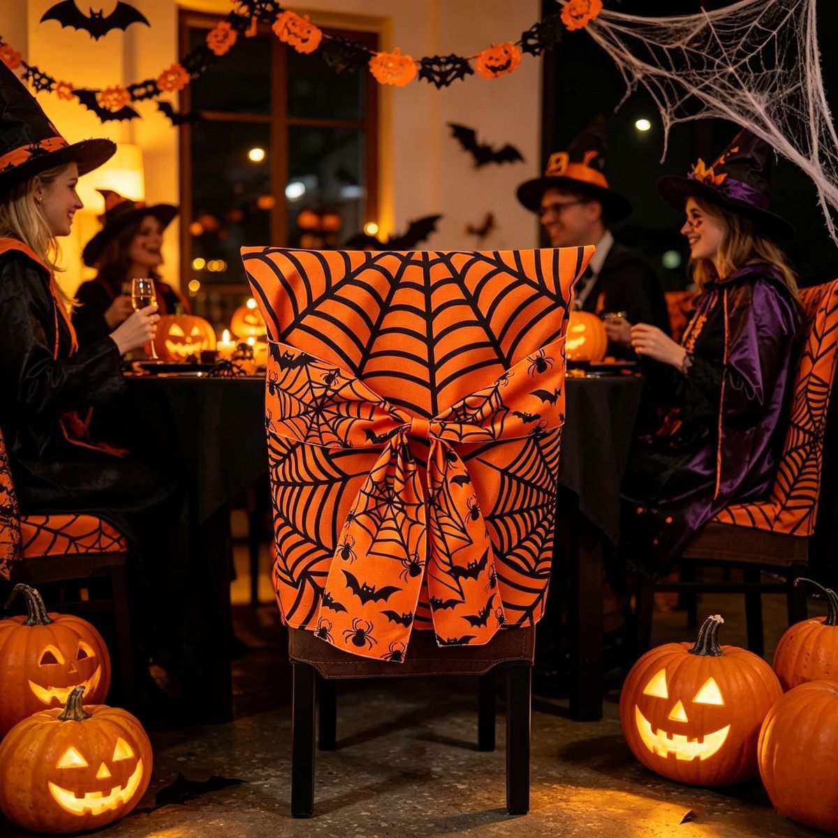 Halloween Dining Chair Slipcover Spooky Chair Back Covers Stretchable Washable Chair Protective Covers for Dining Room Kitchen Office Hotel Seat Decor - B - Size 2Pack