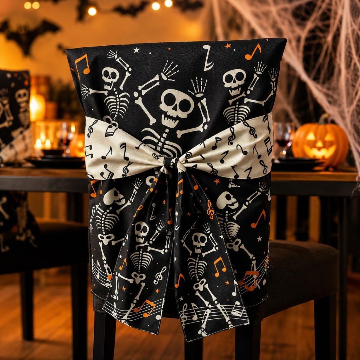Halloween Dining Chair Slipcover Spooky Chair Back Covers Stretchable Washable Chair Protective Covers for Dining Room Kitchen Office Hotel Seat Decor - C - Size 4Pack