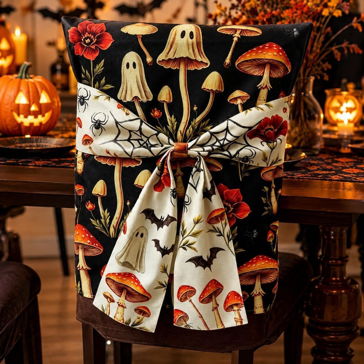 Halloween Dining Chair Slipcover Spooky Chair Back Covers Stretchable Washable Chair Protective Covers for Dining Room Kitchen Office Hotel Seat Decor - D - Size 1Pack