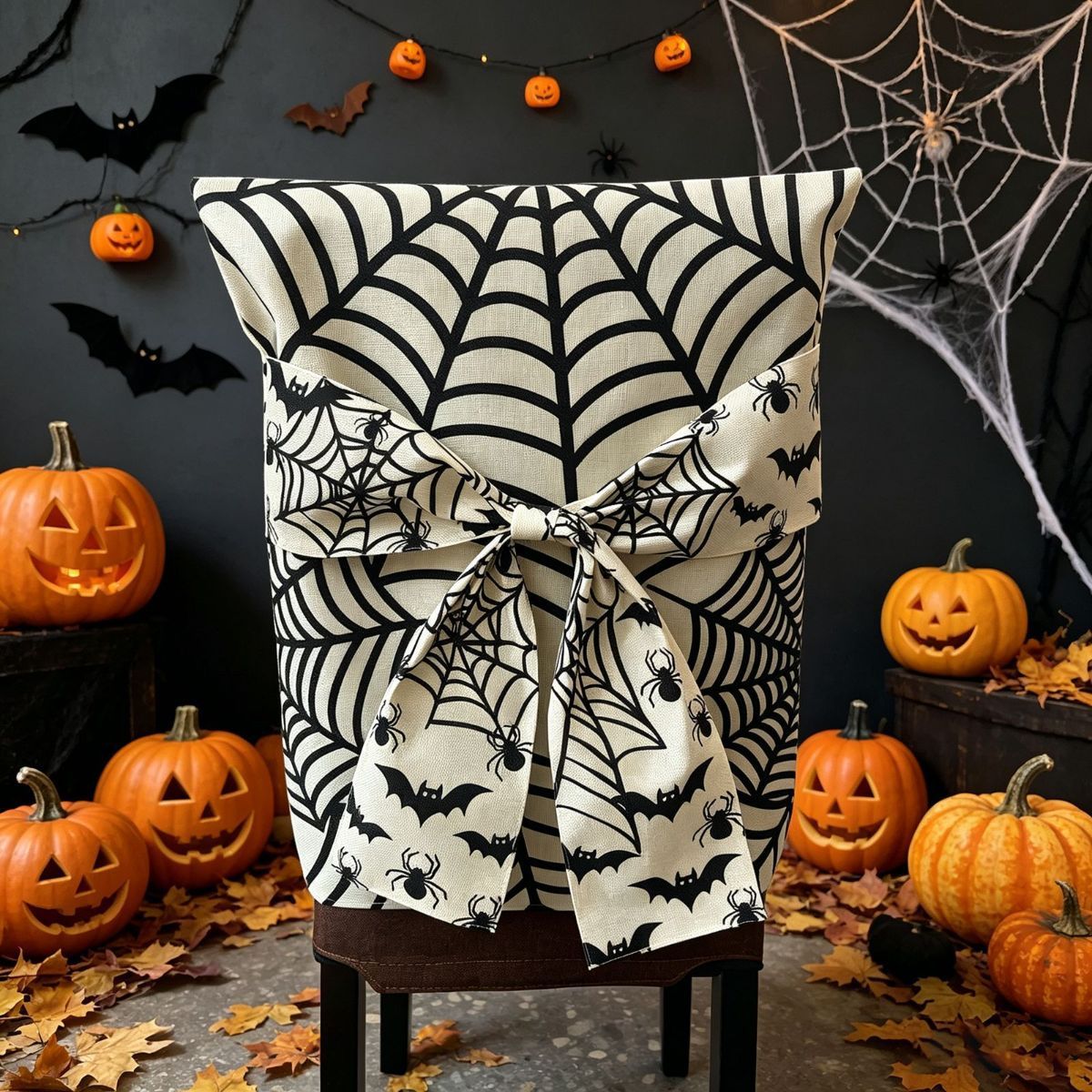 Halloween Dining Chair Slipcover Spooky Chair Back Covers Stretchable Washable Chair Protective Covers for Dining Room Kitchen Office Hotel Seat Decor - F - Size 2Pack