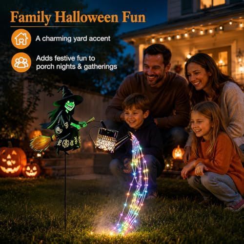 2Pack Halloween Witch Cauldron Garden Light, Multicolor Outdoor Yard Stake Decor Illuminated Witch Cauldron Light, Multicolor Potion Cascade Effect, Cutout Shadow Stake Light for Outdoor Halloween Decor - Black - Size 2Pack