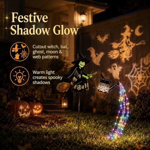 2Pack Halloween Witch Cauldron Garden Light, Multicolor Outdoor Yard Stake Decor Illuminated Witch Cauldron Light, Multicolor Potion Cascade Effect, Cutout Shadow Stake Light for Outdoor Halloween Decor - Black - Size 2Pack