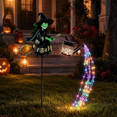 2Pack Halloween Witch Cauldron Garden Light, Multicolor Outdoor Yard Stake Decor Illuminated Witch Cauldron Light, Multicolor Potion Cascade Effect, Cutout Shadow Stake Light for Outdoor Halloween Decor - Black - Size 2Pack