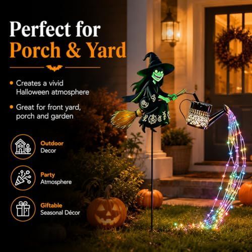 2Pack Halloween Witch Cauldron Garden Light, Multicolor Outdoor Yard Stake Decor Illuminated Witch Cauldron Light, Multicolor Potion Cascade Effect, Cutout Shadow Stake Light for Outdoor Halloween Decor - Black - Size 2Pack