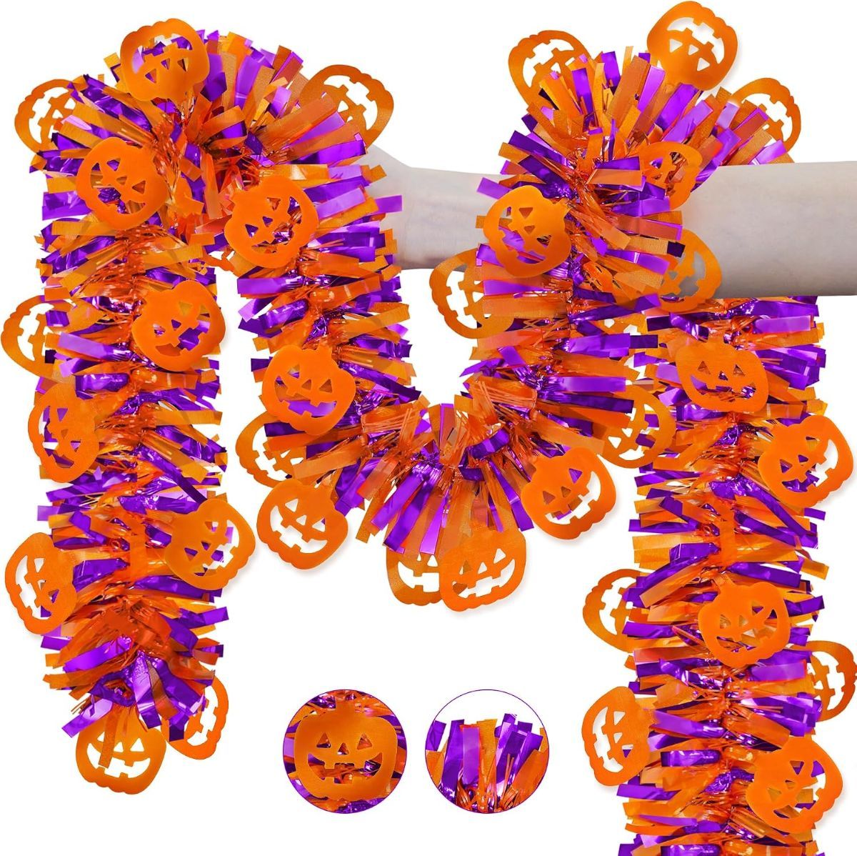 10-Pack 2M Halloween Garland,Purple Orange Tinsel Garland Halloween Decorations | Shiny Metallic Twist Halloween Tinsel Garland for Home Mantle Office Indoor Outdoor Stairs Party Tree Decorations - Multi-color - Size A