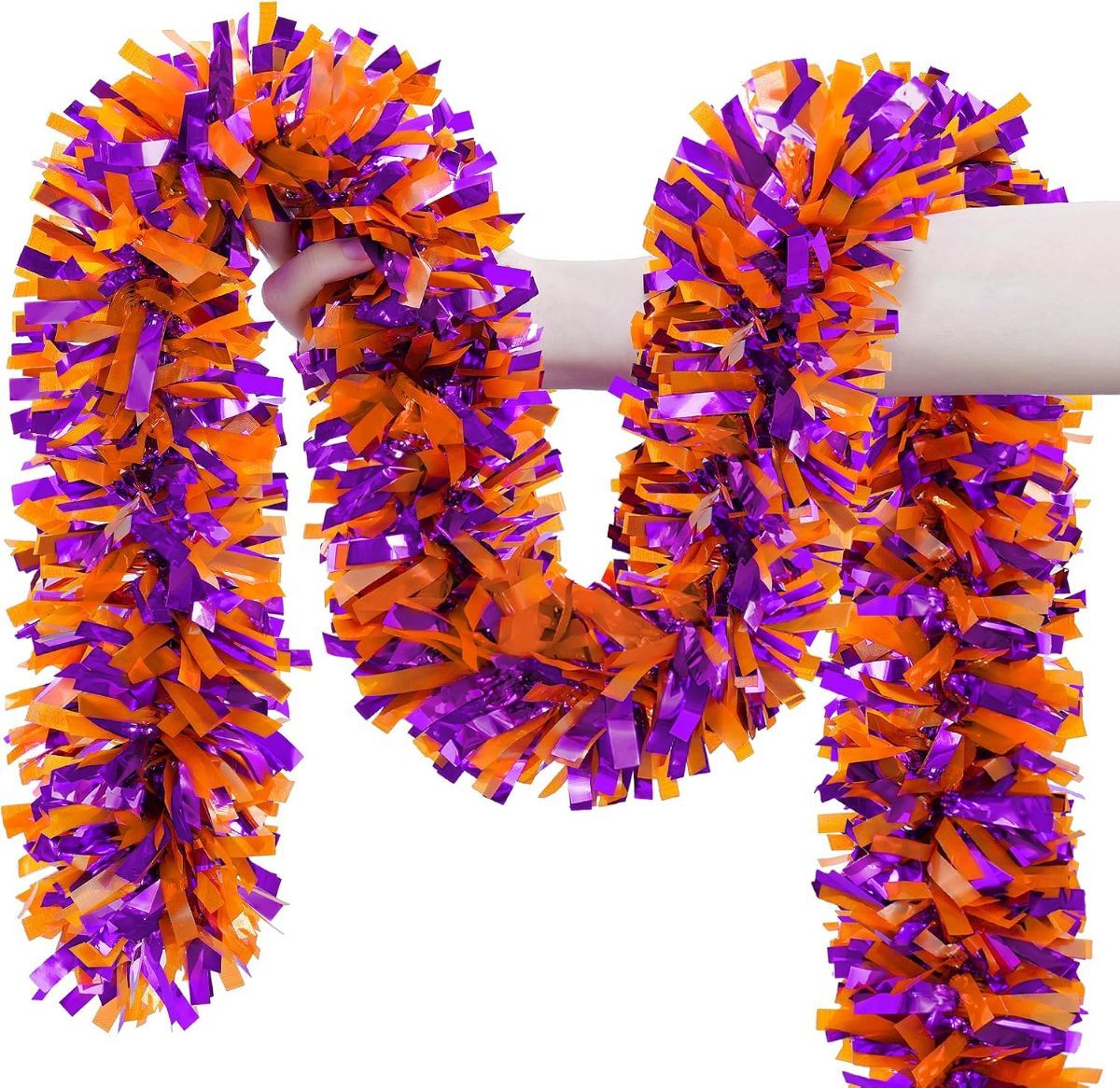 10-Pack 2M Halloween Garland,Purple Orange Tinsel Garland Halloween Decorations | Shiny Metallic Twist Halloween Tinsel Garland for Home Mantle Office Indoor Outdoor Stairs Party Tree Decorations - Multi-color - Size D