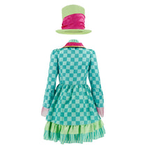 Hatter Costume Women Mad Tea Party Halloween Cosplay Dress with Bowtie Top Hat Leggings Mardi Gras Parade Outfits - Green - Size L
