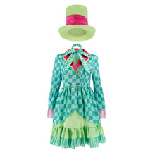 Hatter Costume Women Mad Tea Party Halloween Cosplay Dress with Bowtie Top Hat Leggings Mardi Gras Parade Outfits - Green - Size XXL